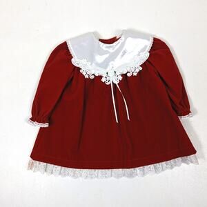 Vintage Allison Ann Dress Girls Size 18m Red Velvet Christmas